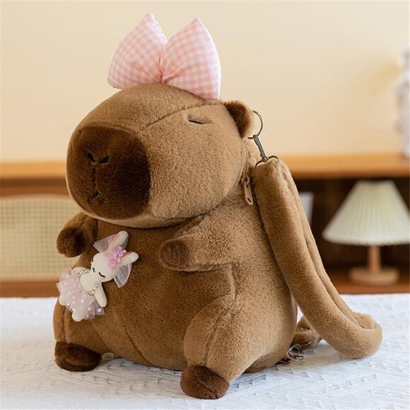 Adorable Capybara Plush Backpack Brown Faux Fur Soft Plush 13.7-Inch main image 5